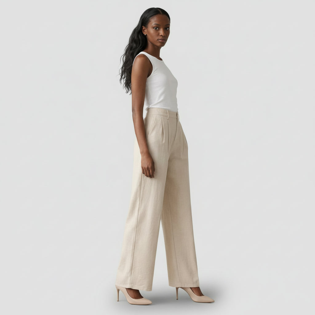Pantalón Ancho Mujer Tiro Alto Pinzas