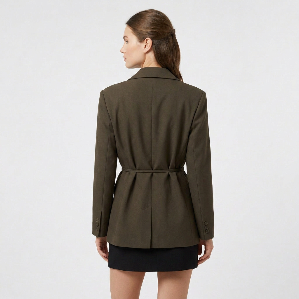 Blazer Mujer Cinturón Ancho Hombros Estructurados