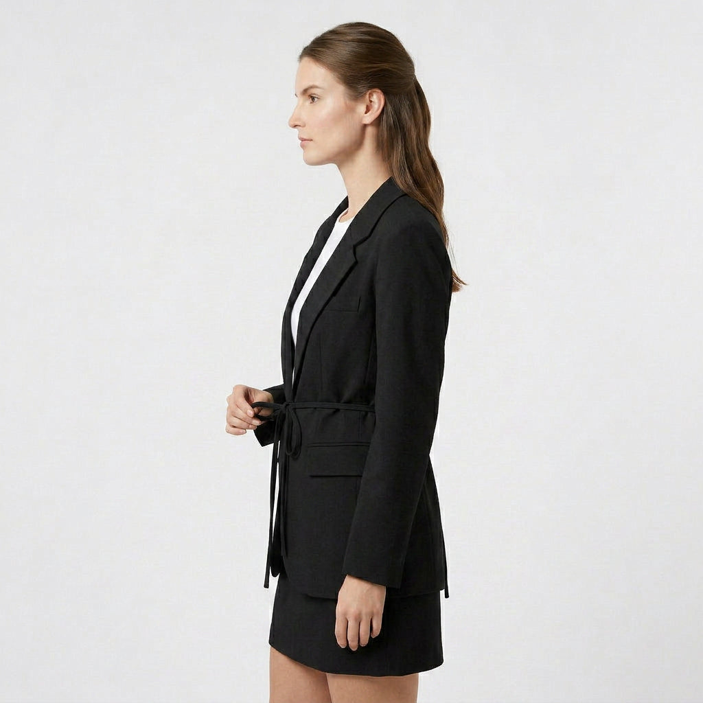 Blazer Mujer Cinturón Ancho Hombros Estructurados