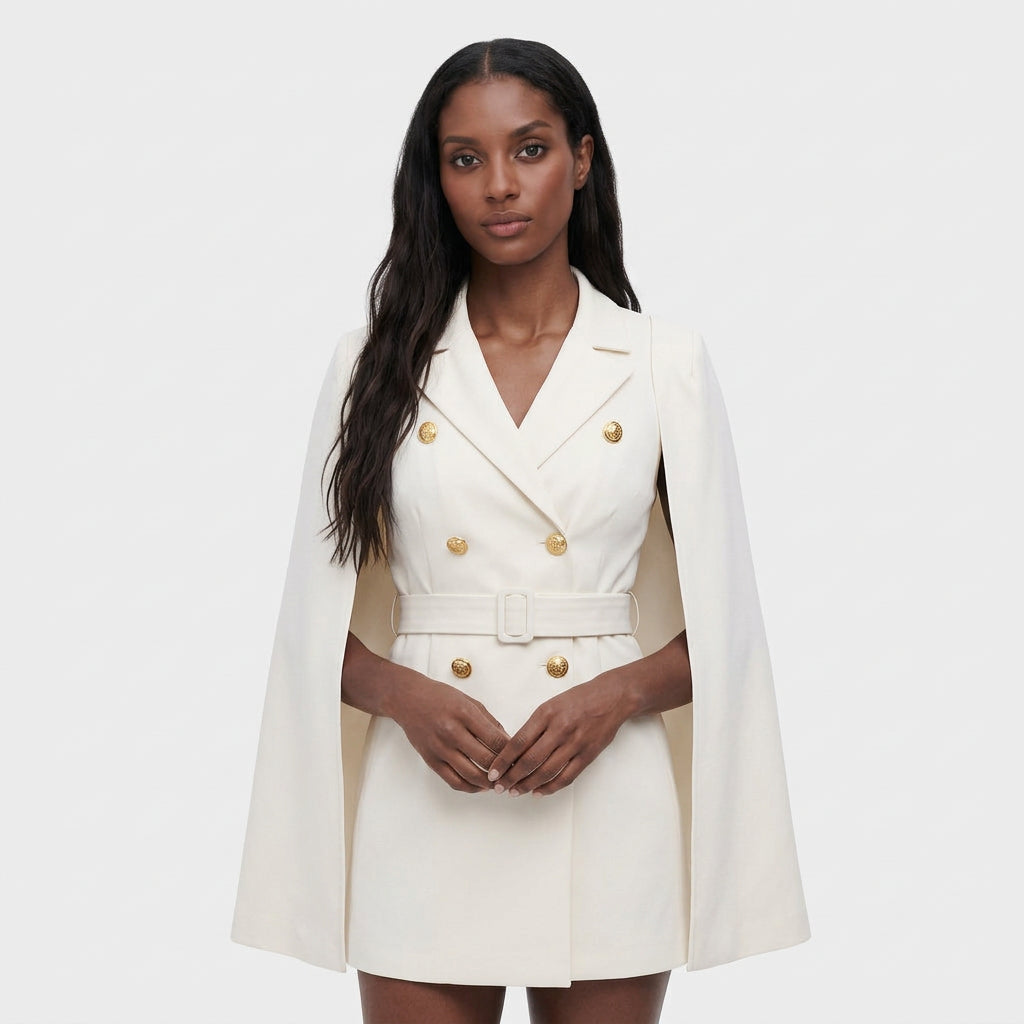 Blazer Mujer Cruzado Cinturón Botones Dorados