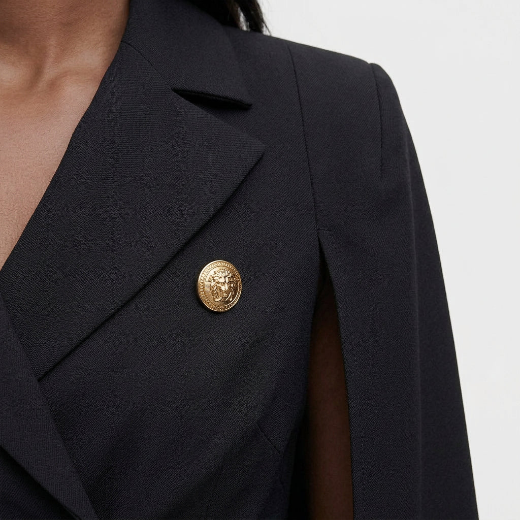 Blazer Mujer Cruzado Cinturón Botones Dorados