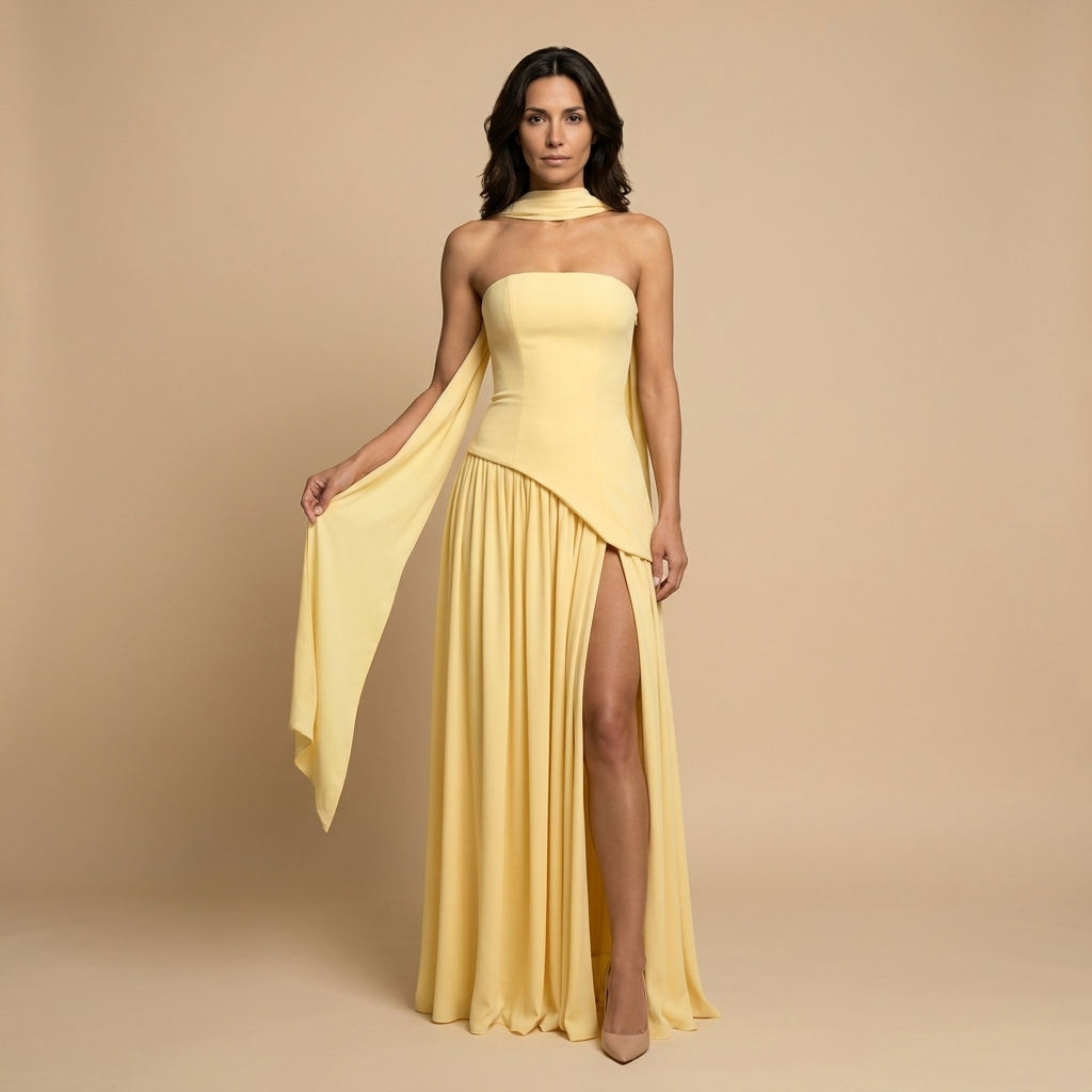 Vestido Bustier Chal Chifón Abertura