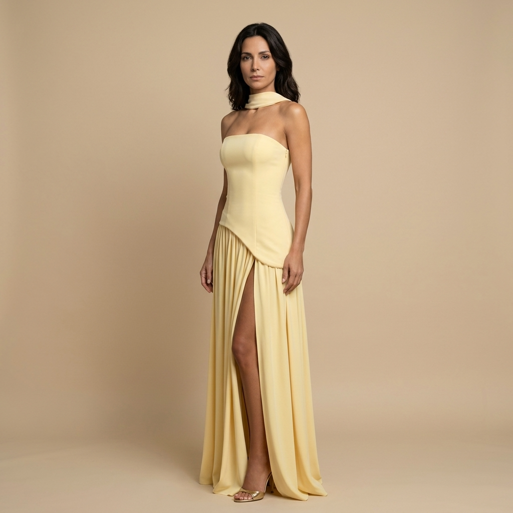 Vestido Bustier Chal Chifón Abertura