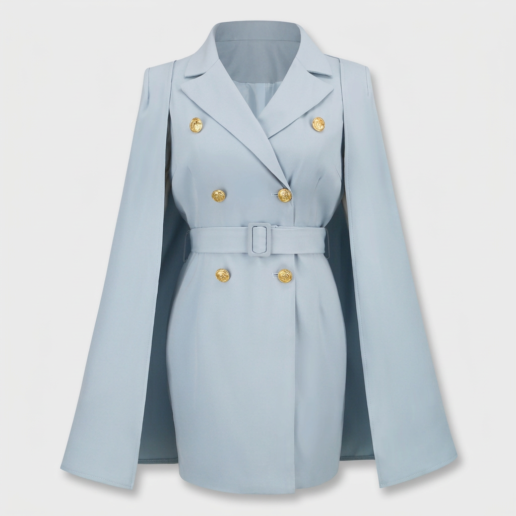Blazer Mujer Cruzado Cinturón Botones Dorados