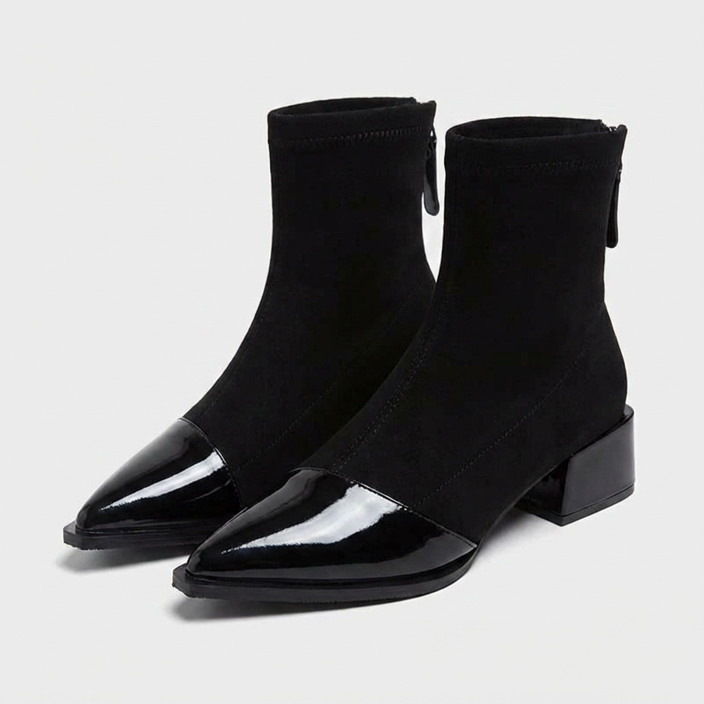 Botines Mujer Punta Fina Tacón Ancho