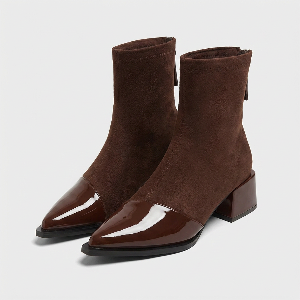 Botines Mujer Punta Fina Tacón Ancho