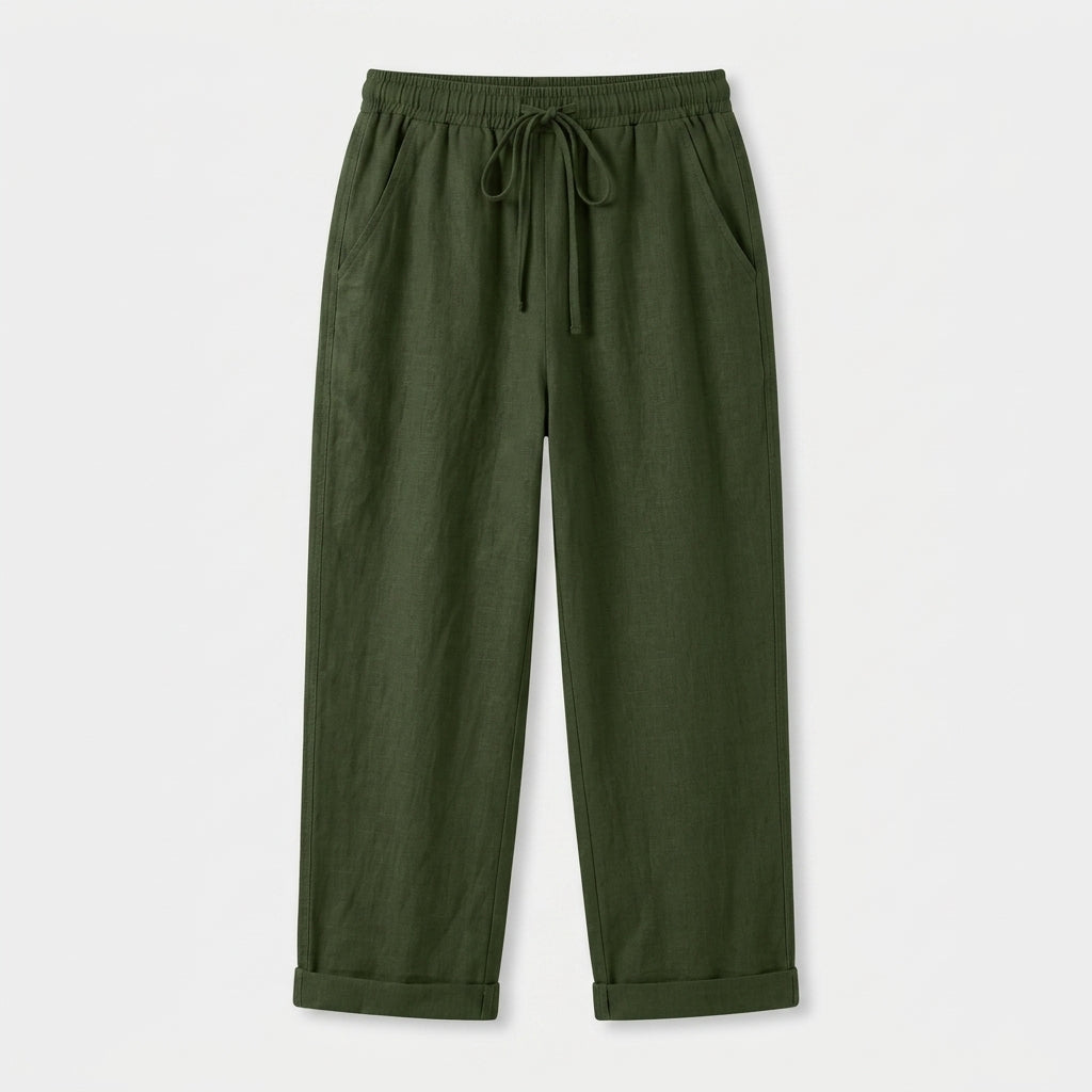 Pantalón Capri Mujer Lino Bolsillos