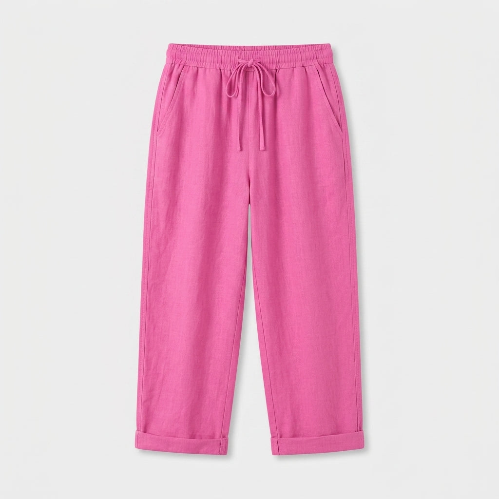 Pantalón Capri Mujer Lino Bolsillos