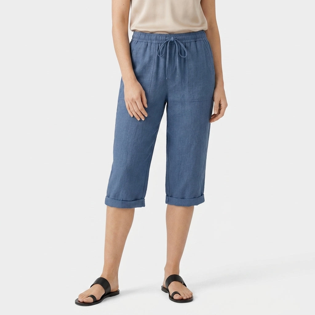 Pantalón Capri Mujer Lino Bolsillos