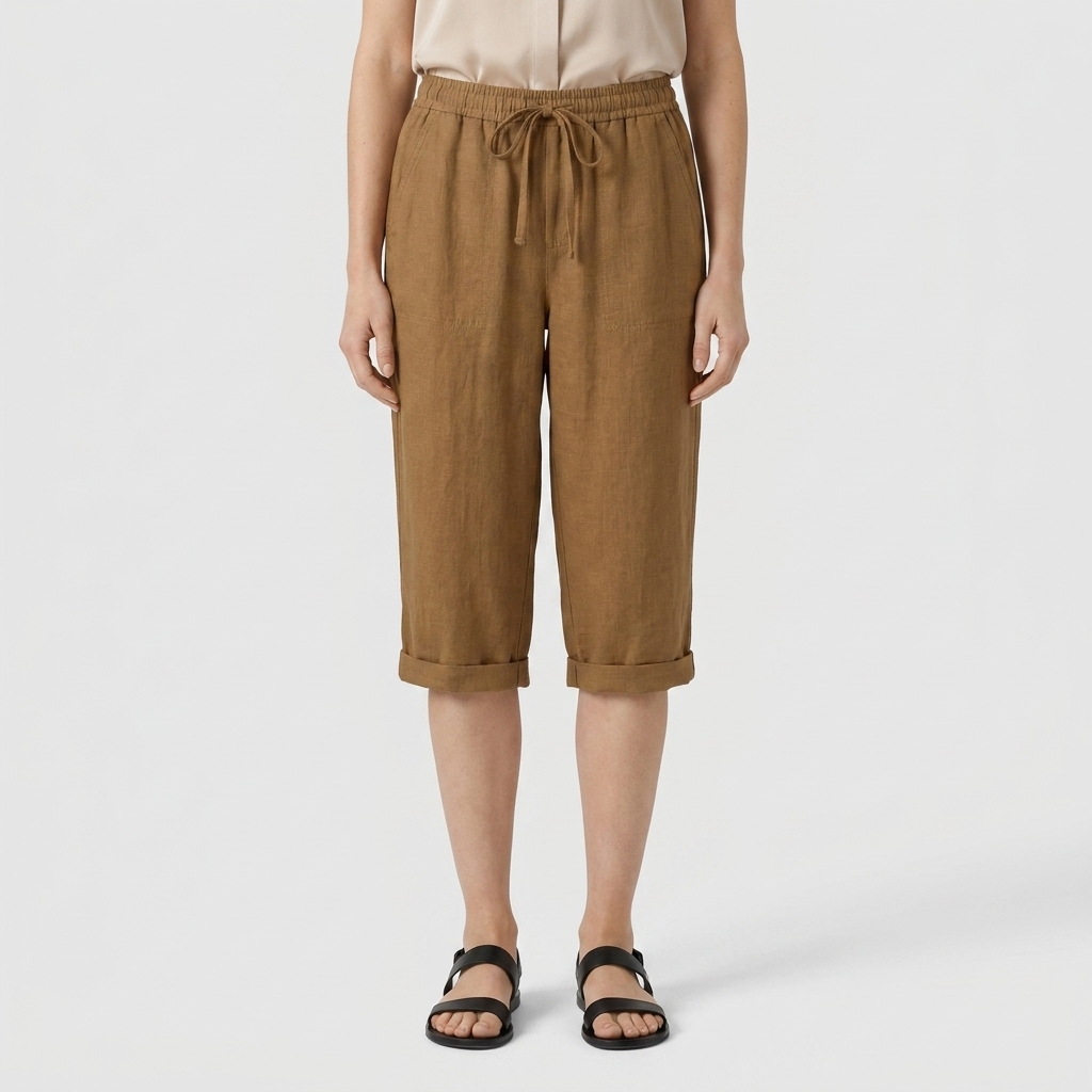 Pantalón Capri Mujer Lino Bolsillos