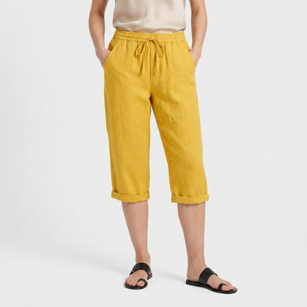 Pantalón Capri Mujer Lino Bolsillos