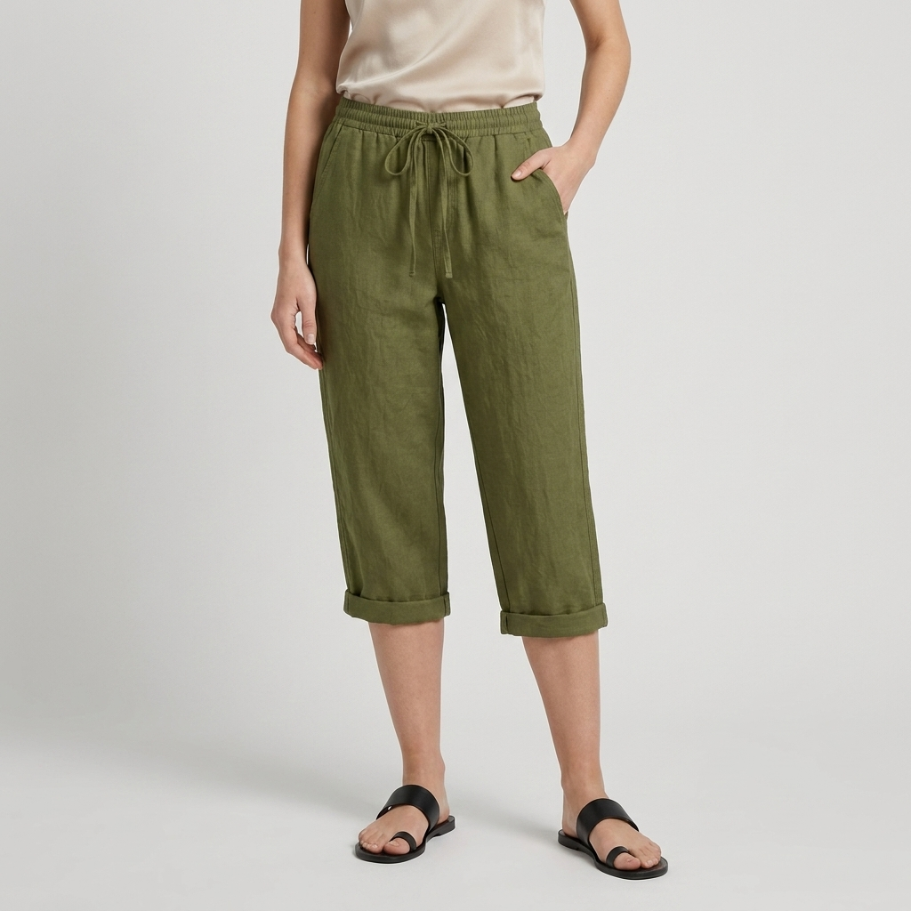 Pantalón Capri Mujer Lino Bolsillos