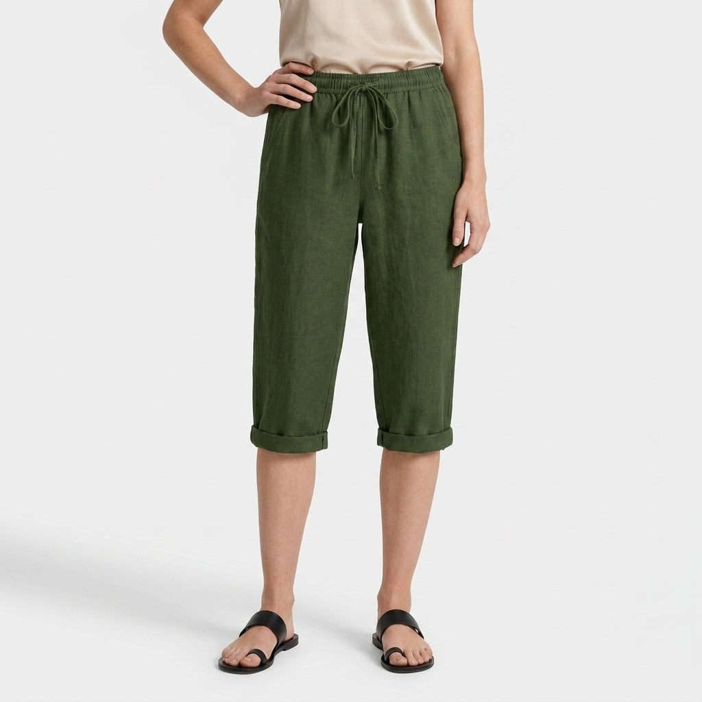 Pantalón Capri Mujer Lino Bolsillos