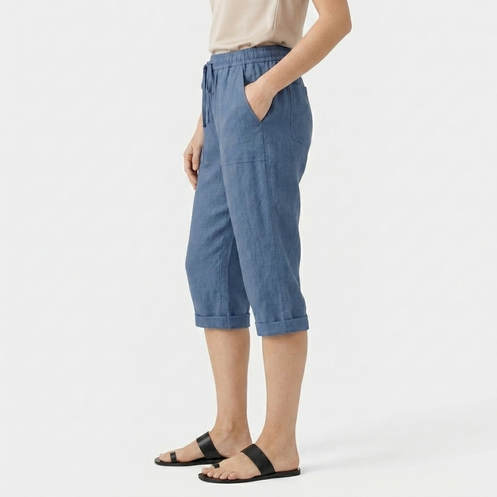 Pantalón Capri Mujer Lino Bolsillos