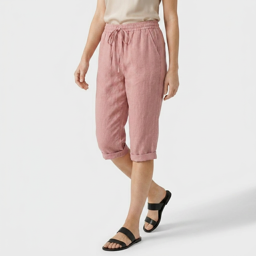 Pantalón Capri Mujer Lino Bolsillos