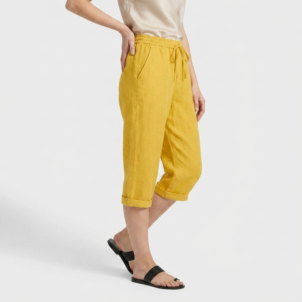 Pantalón Capri Mujer Lino Bolsillos