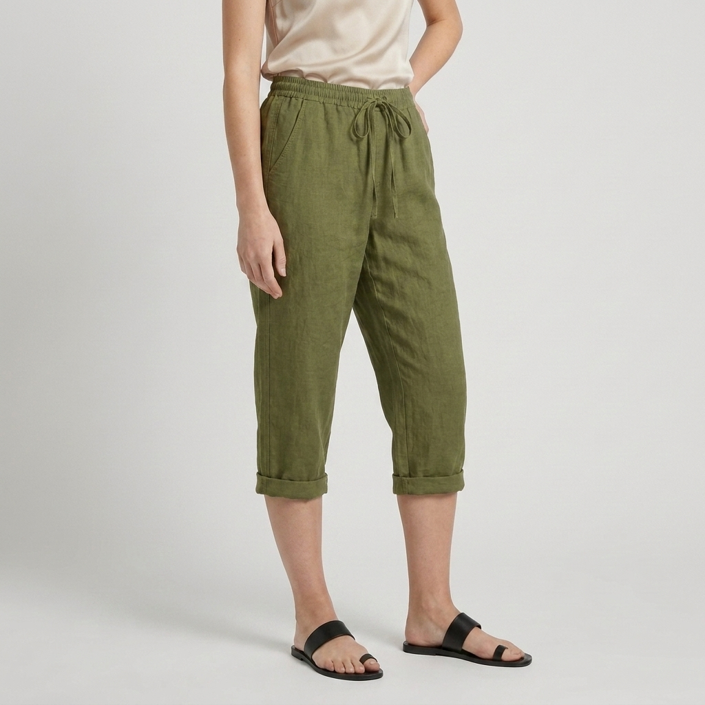 Pantalón Capri Mujer Lino Bolsillos