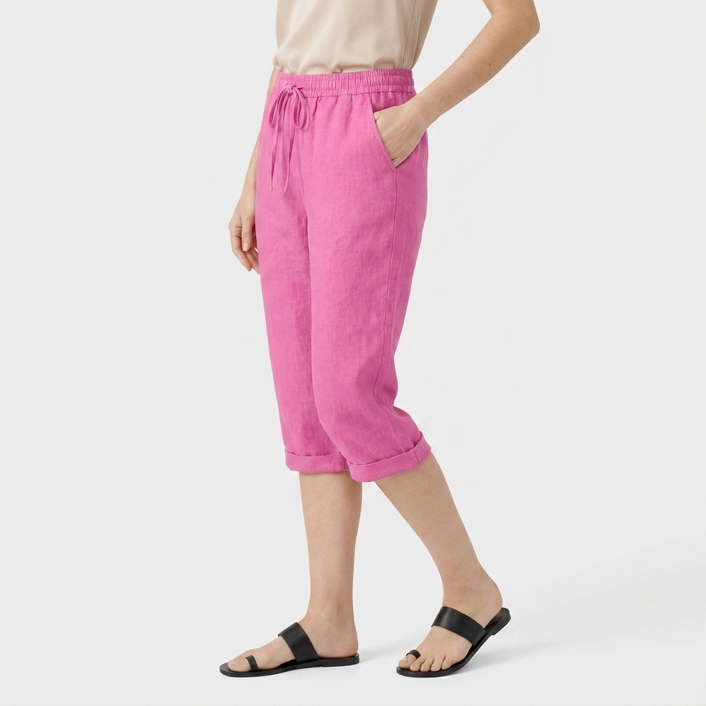 Pantalón Capri Mujer Lino Bolsillos