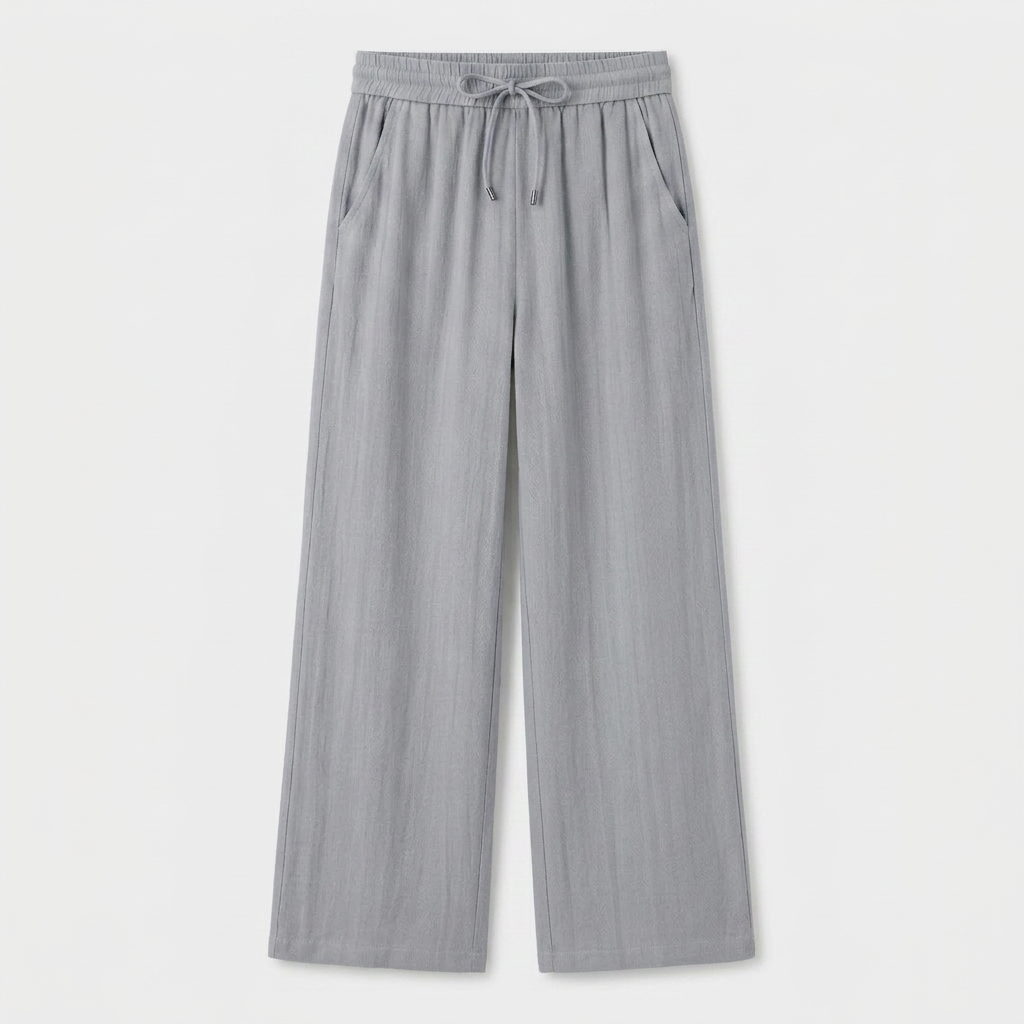 Pantalón Ancho Mujer Lino Bolsillos