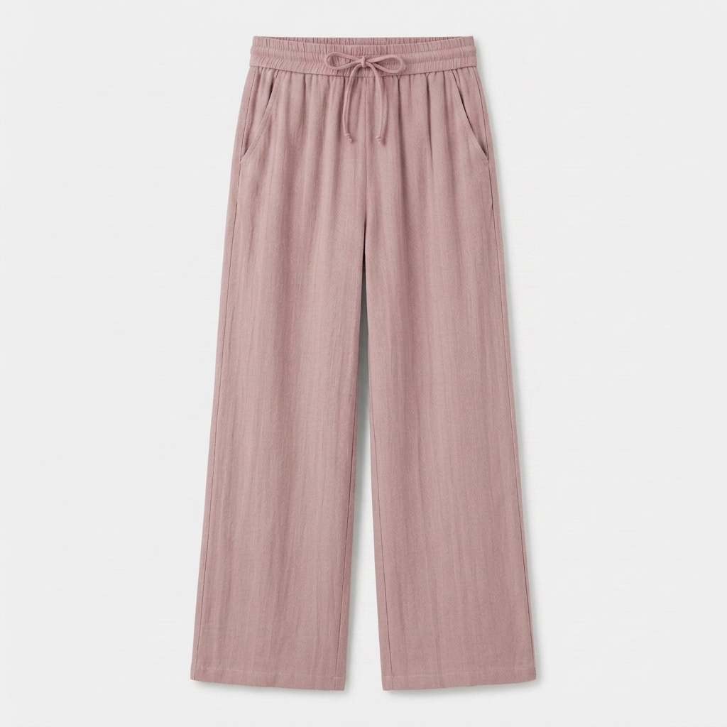 Pantalón Ancho Mujer Lino Bolsillos