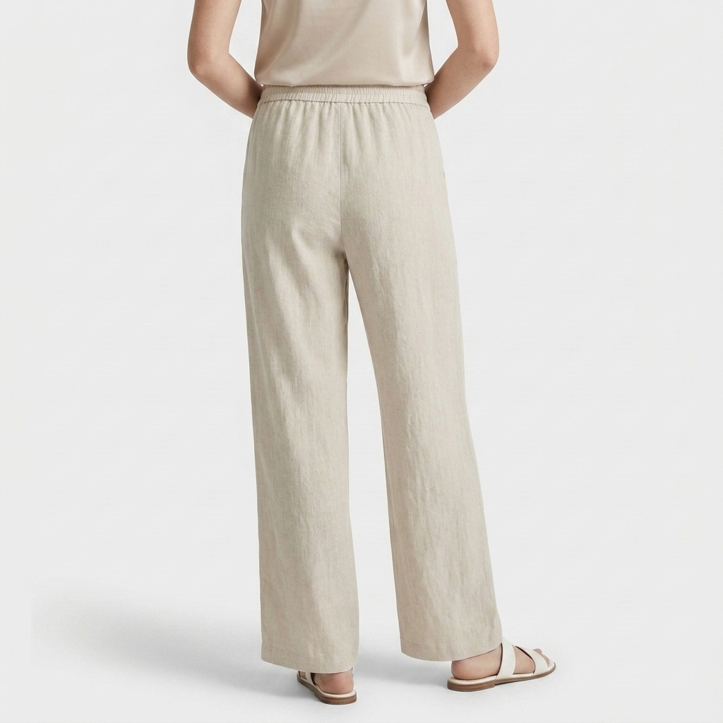 Pantalón Ancho Mujer Lino Bolsillos