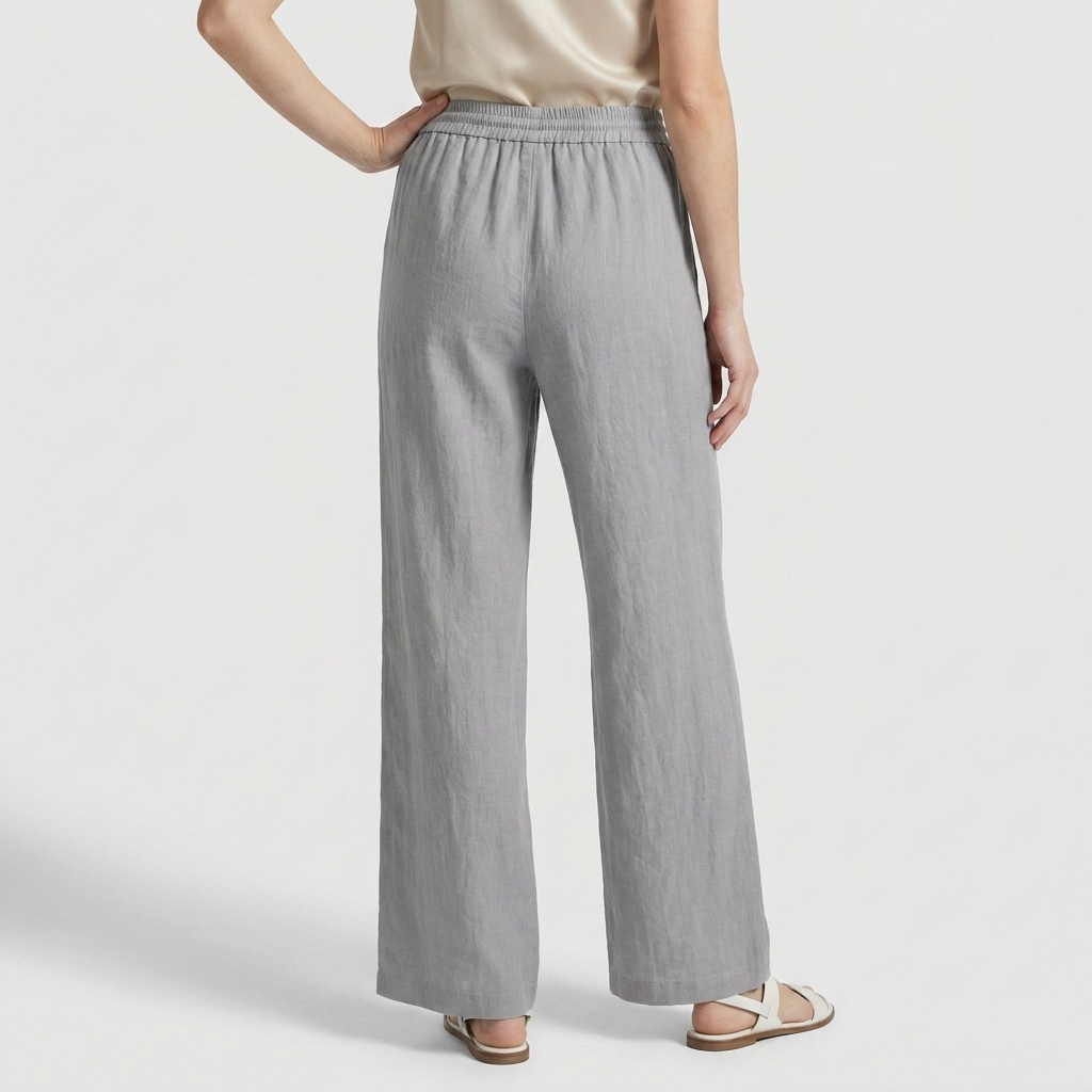 Pantalón Ancho Mujer Lino Bolsillos