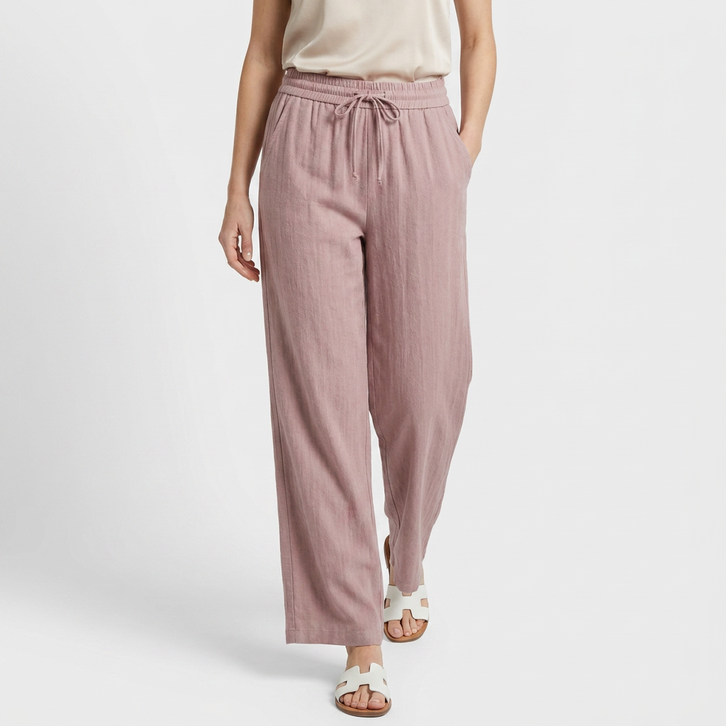 Pantalón Ancho Mujer Lino Bolsillos