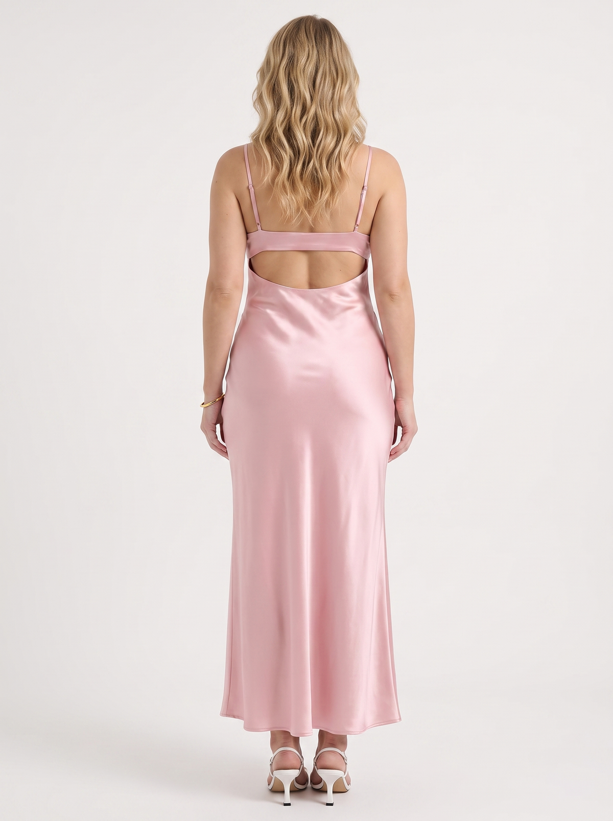 Vestido Largo Elegante Mujer de Satén con Tirantes Anudados - Vista 4