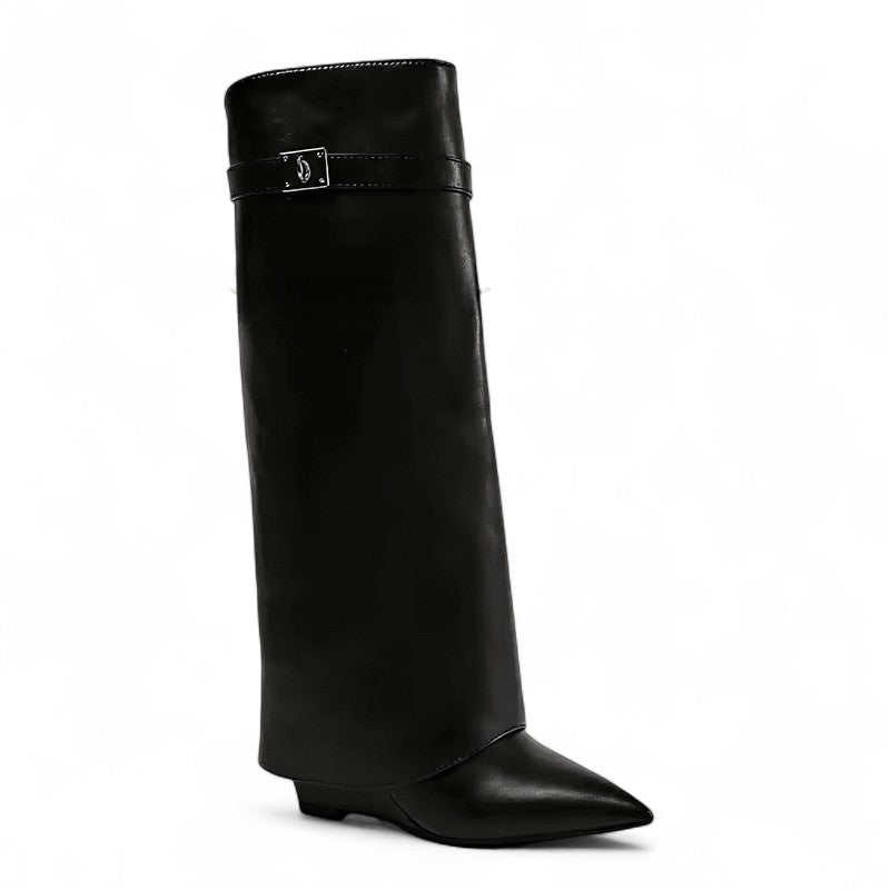 Botas Altas Mujer Negras de Cuero Mate Punta Fina