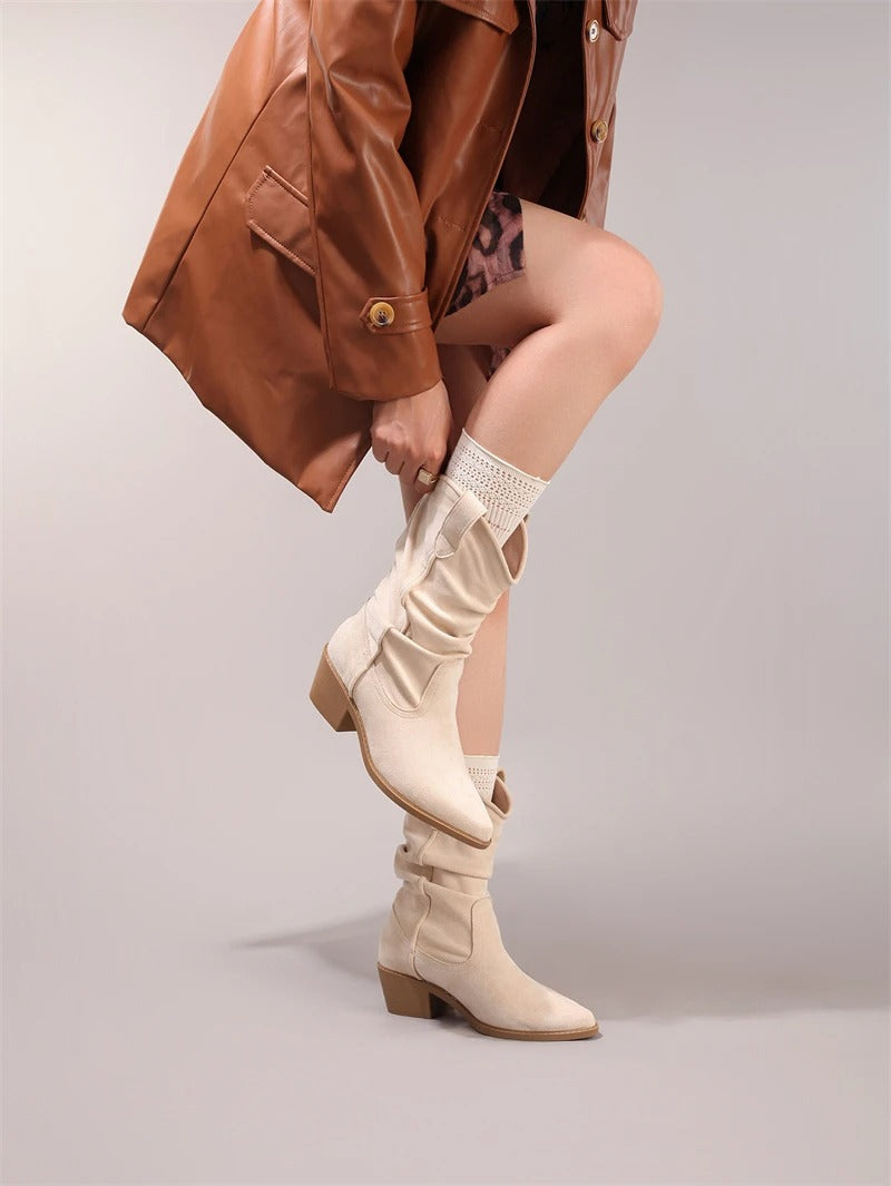 Botines Slouch Mujer de Ante con Tacón Bajo