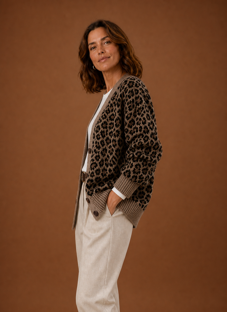 Cárdigan Mujer Estampado Leopardo Botones
