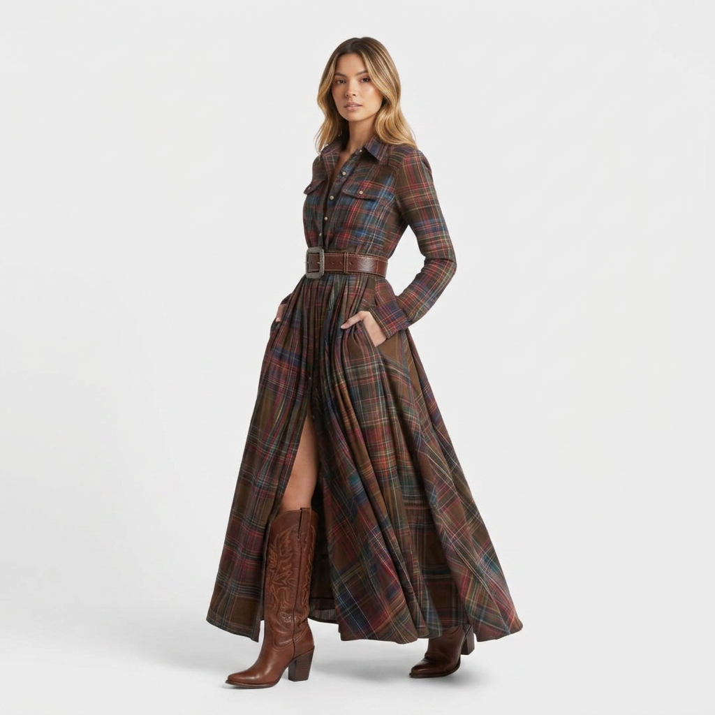 Vestido Camisero Cuadros Otoño