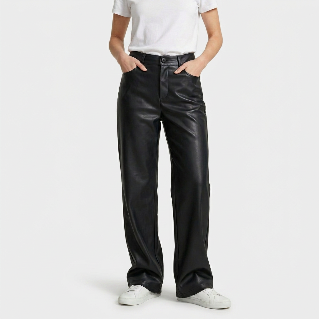 Pantalón Efecto Cuero Mujer Tiro Alto