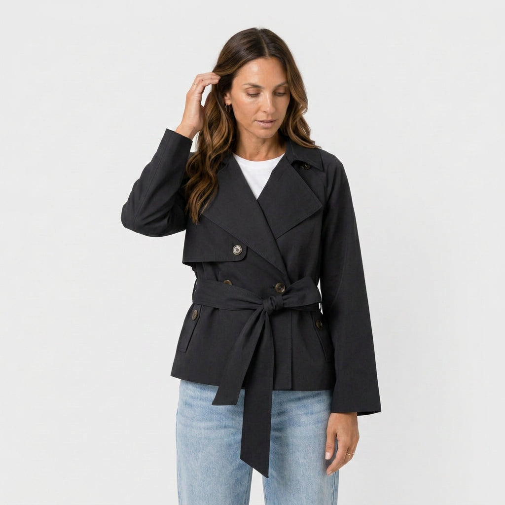 Trench Corto Mujer Cinturón Anudado Elegante