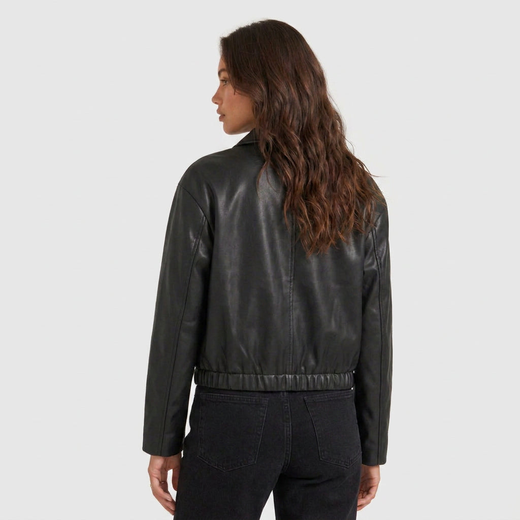 Cazadora Corta Mujer Efecto Piel Camisero