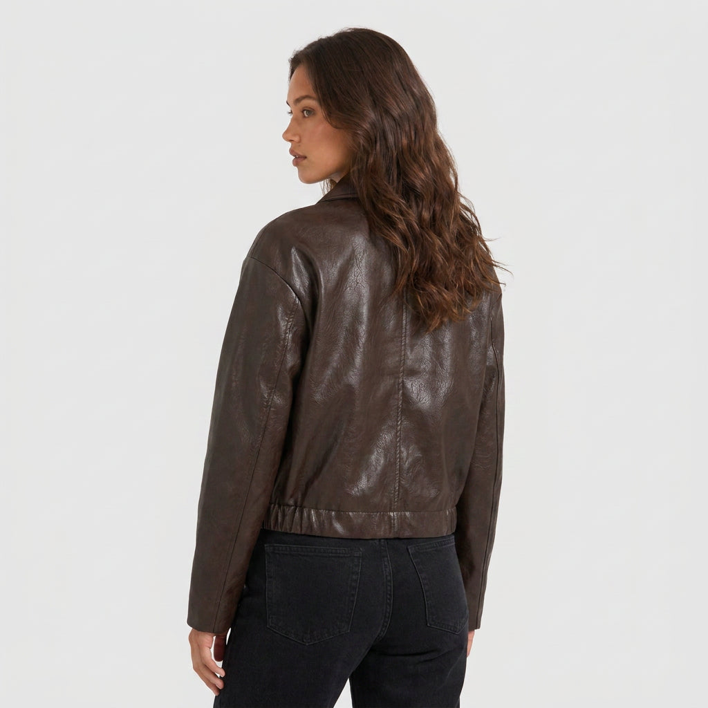 Cazadora Corta Mujer Efecto Piel Camisero