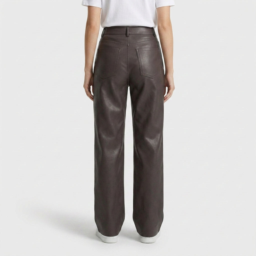 Pantalón Efecto Cuero Mujer Tiro Alto