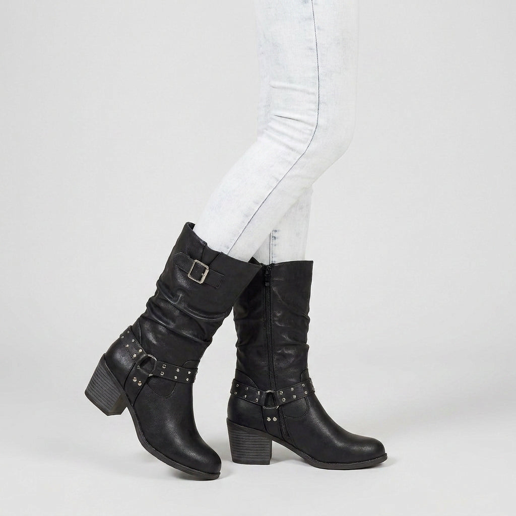 Botas Altas Mujer Motera Tachuelas