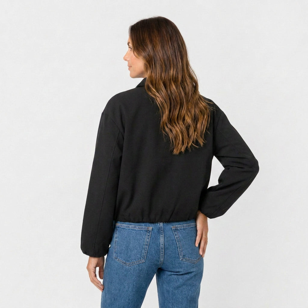Cazadora Corta Mujer Cremallera Cuello Camisero