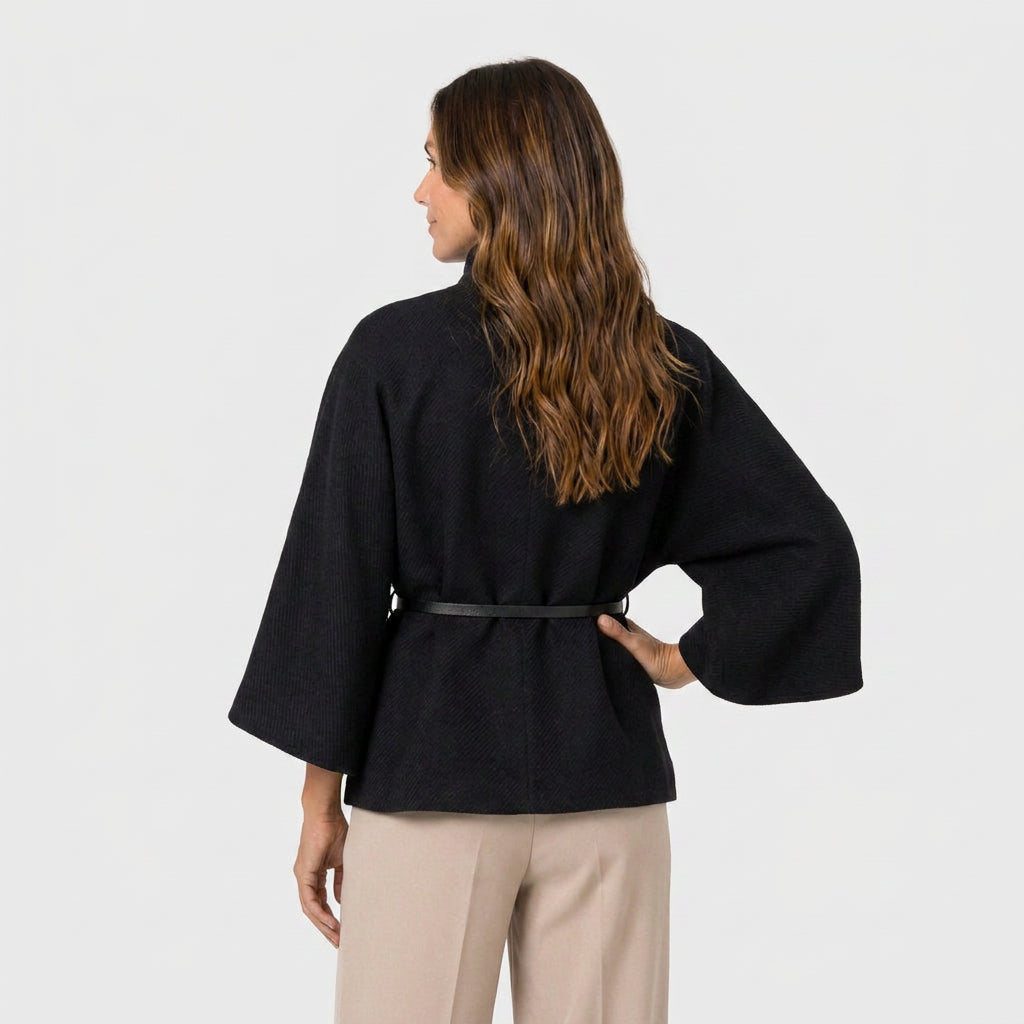 Capa Mujer Paño Cuello Alto Cinturón