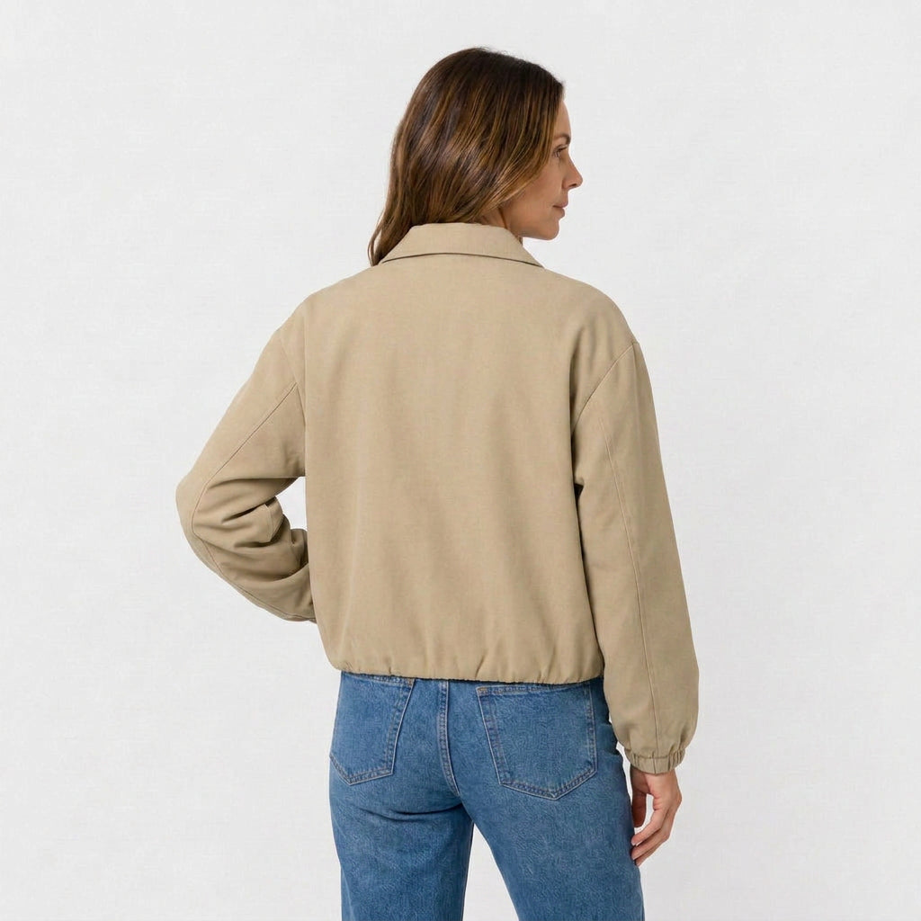 Cazadora Corta Mujer Cremallera Cuello Camisero