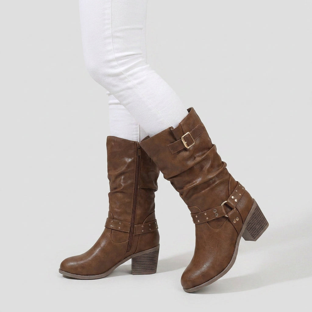 Botas Altas Mujer Motera Tachuelas