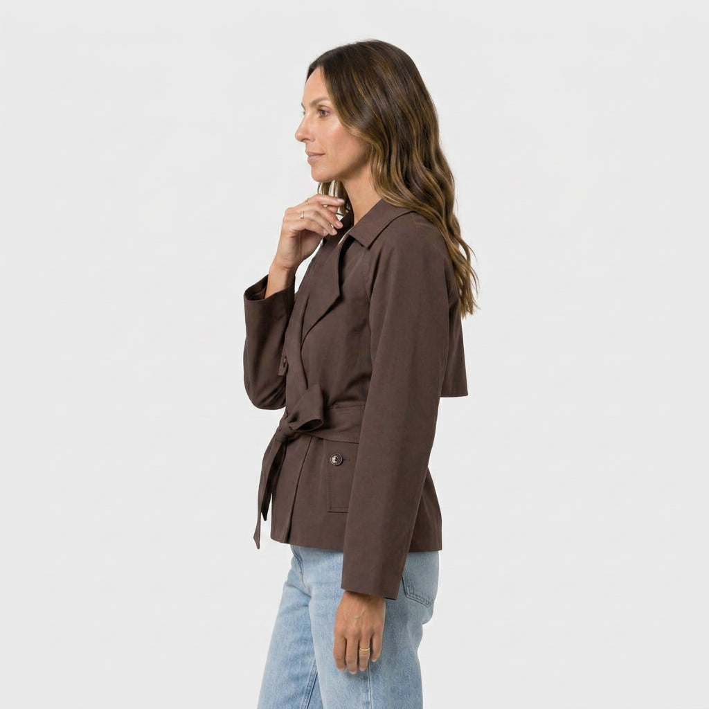 Trench Corto Mujer Cinturón Anudado Elegante