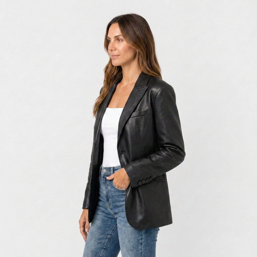 Blazer Mujer Efecto Piel Cuello Sastre