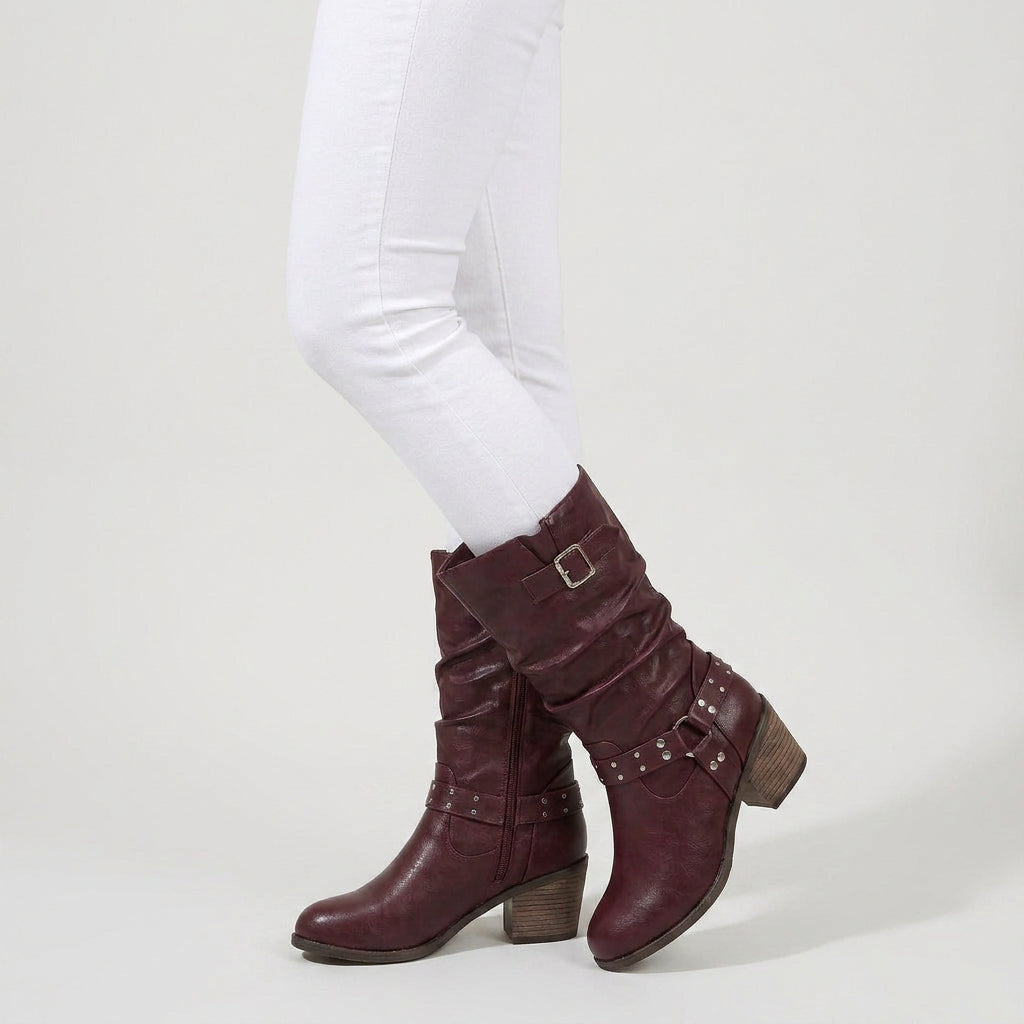 Botas Altas Mujer Motera Tachuelas