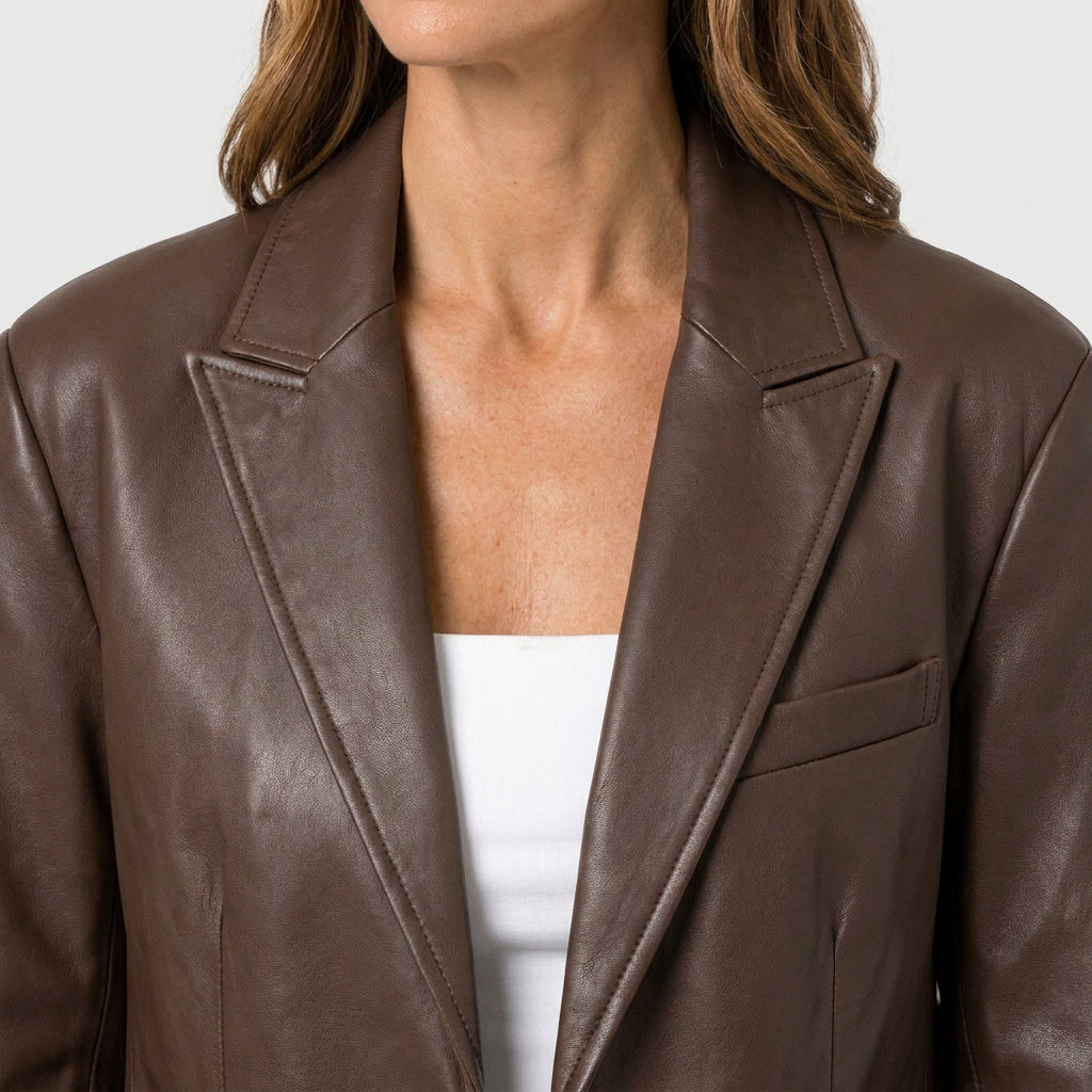 Blazer Mujer Efecto Piel Cuello Sastre