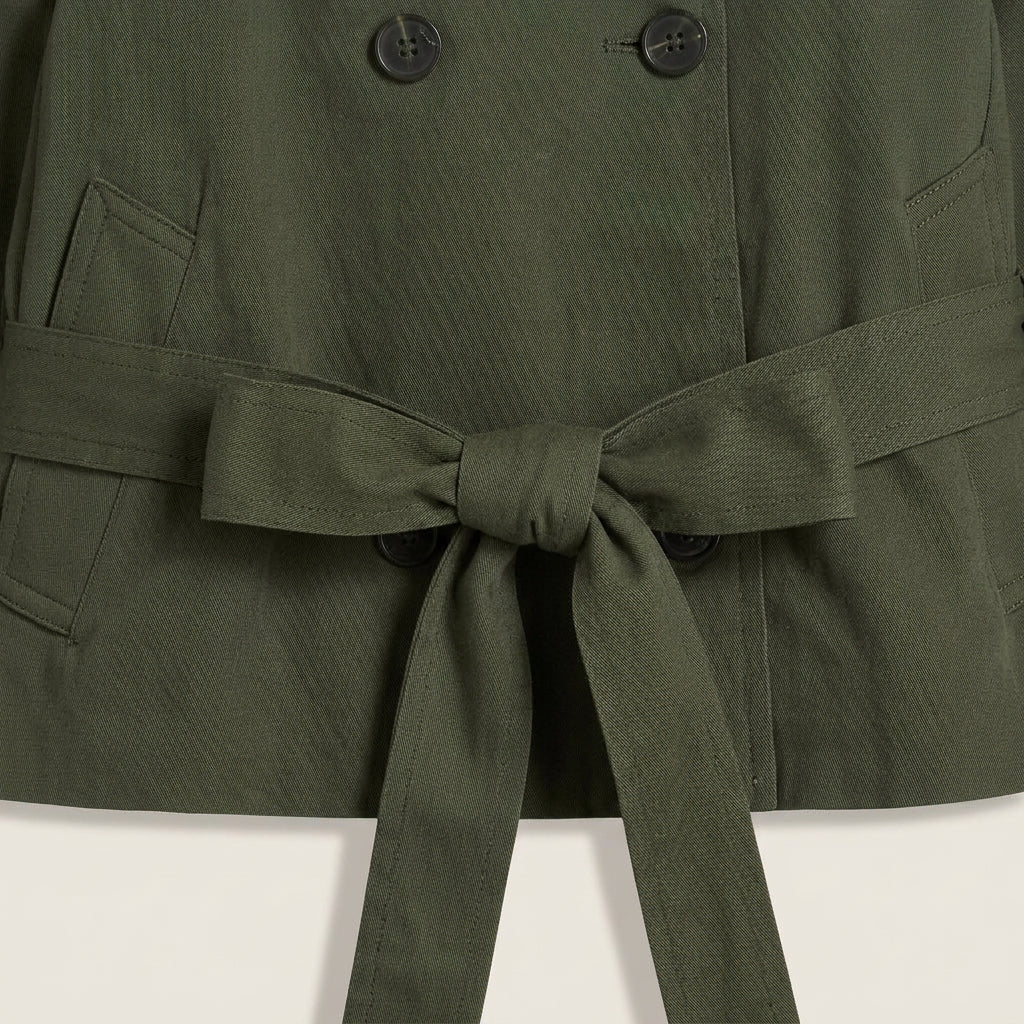 Trench Corto Mujer Cuello Alto Militar