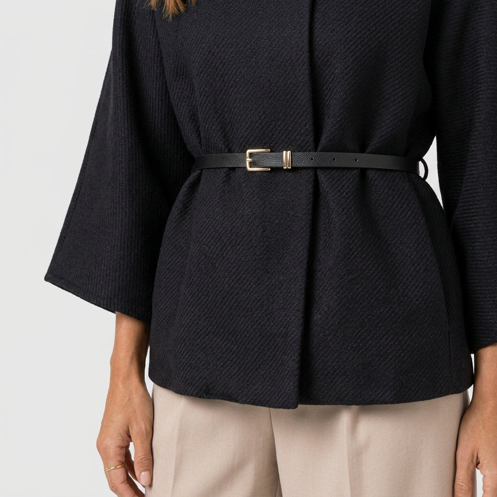Capa Mujer Paño Cuello Alto Cinturón