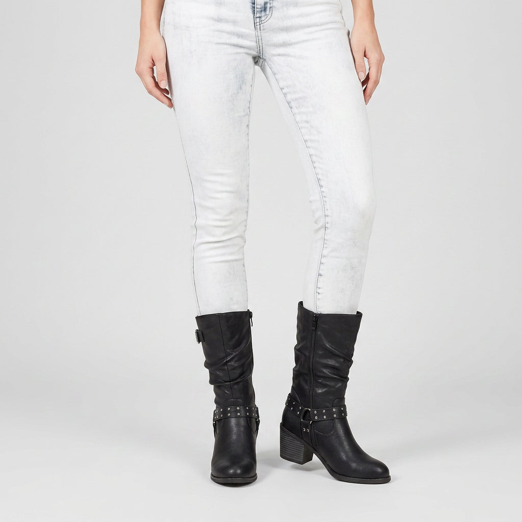 Botas Altas Mujer Motera Tachuelas
