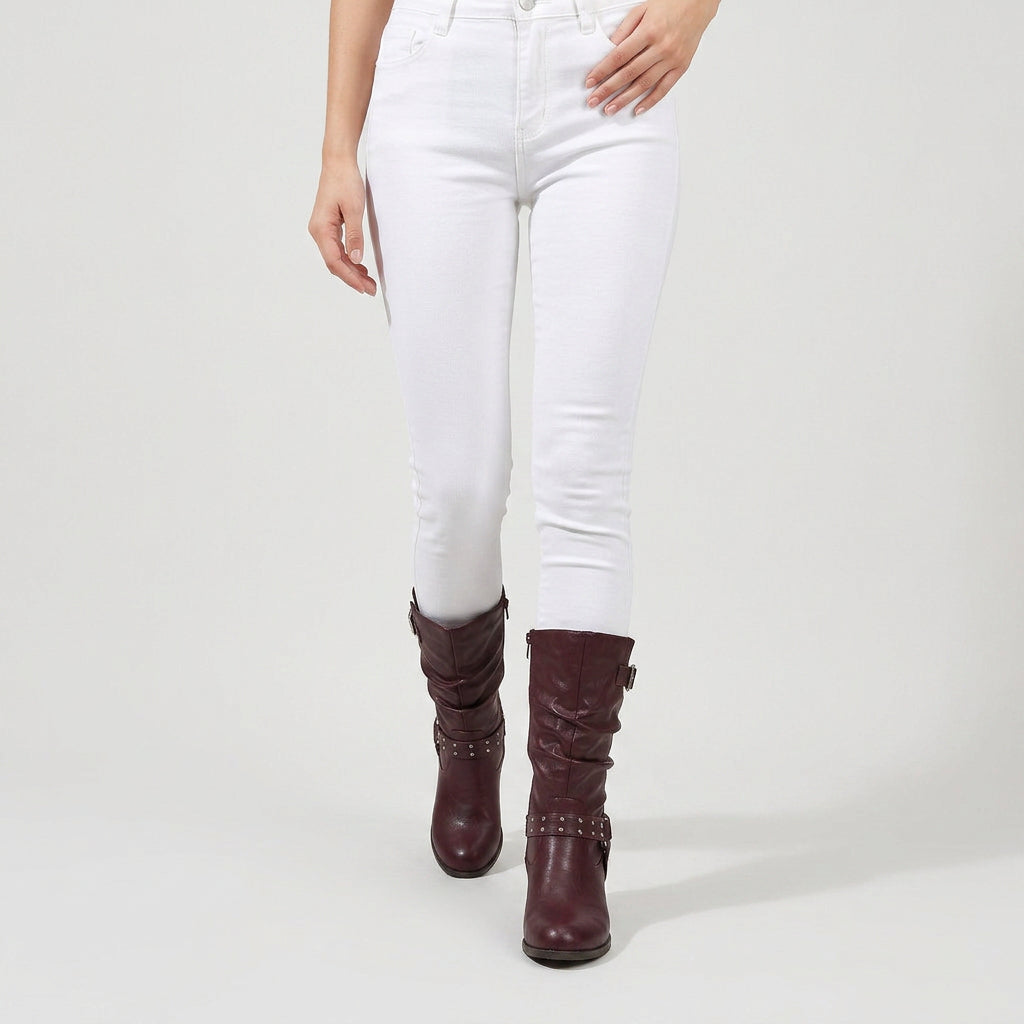 Botas Altas Mujer Motera Tachuelas